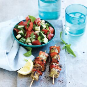 Persian beef skewers with chopped tomato and mint salad