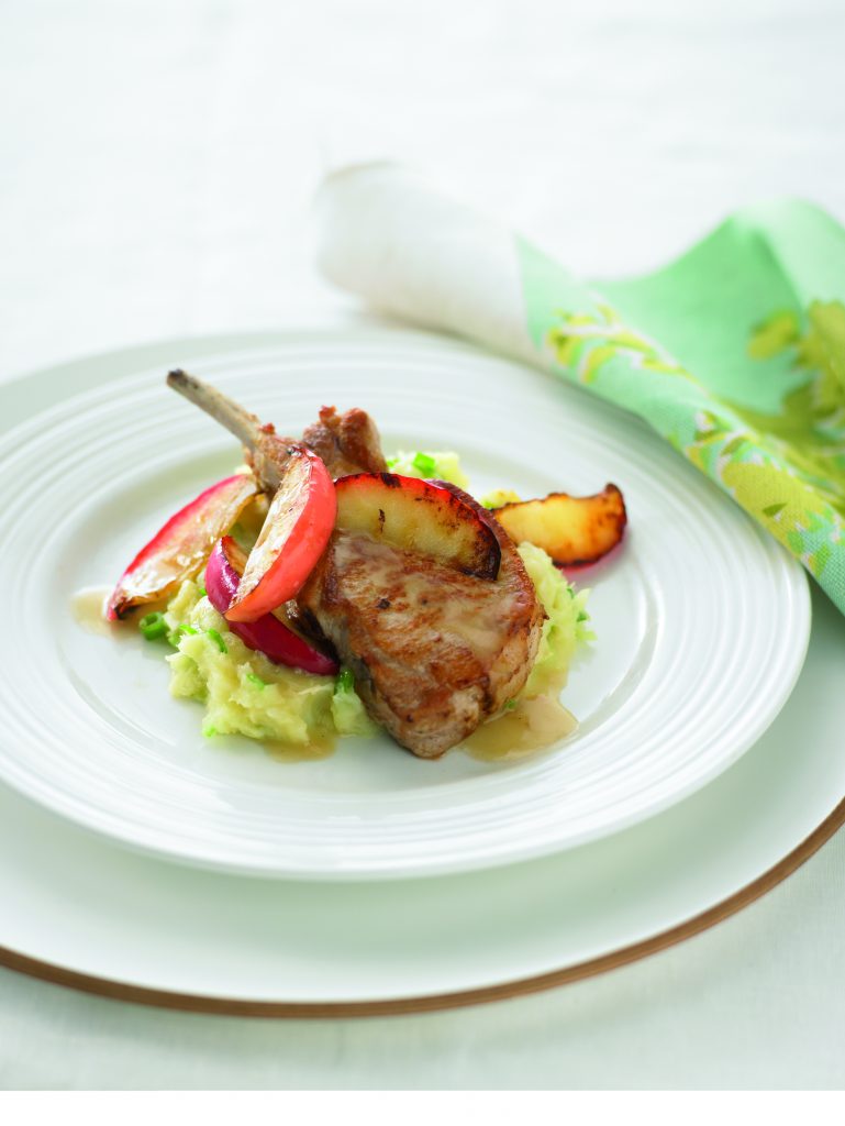 Pork cutlets with red apples and parsnip mash