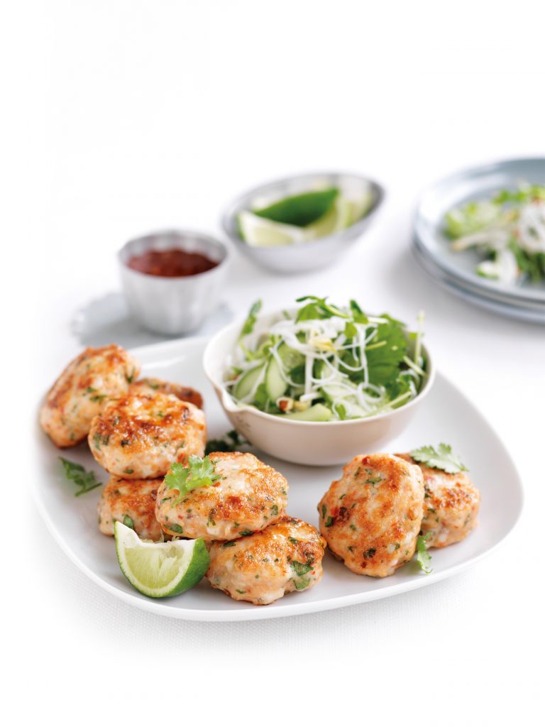 Prawn and fish cakes with noodle salad