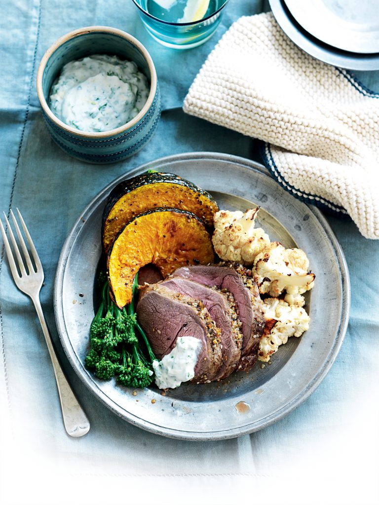 Roasted lamb with pumpkin and dukkah