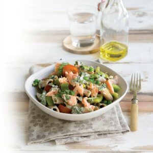 Salmon and dill pasta with rocket dressing