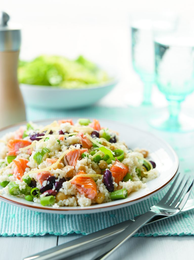 Salmon and pea couscous