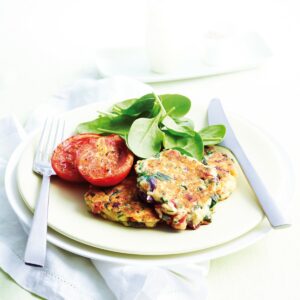 Semi-dried tomato, spinach and ricotta fritters