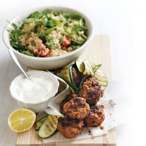 Smoky beef rissoles with couscous salad