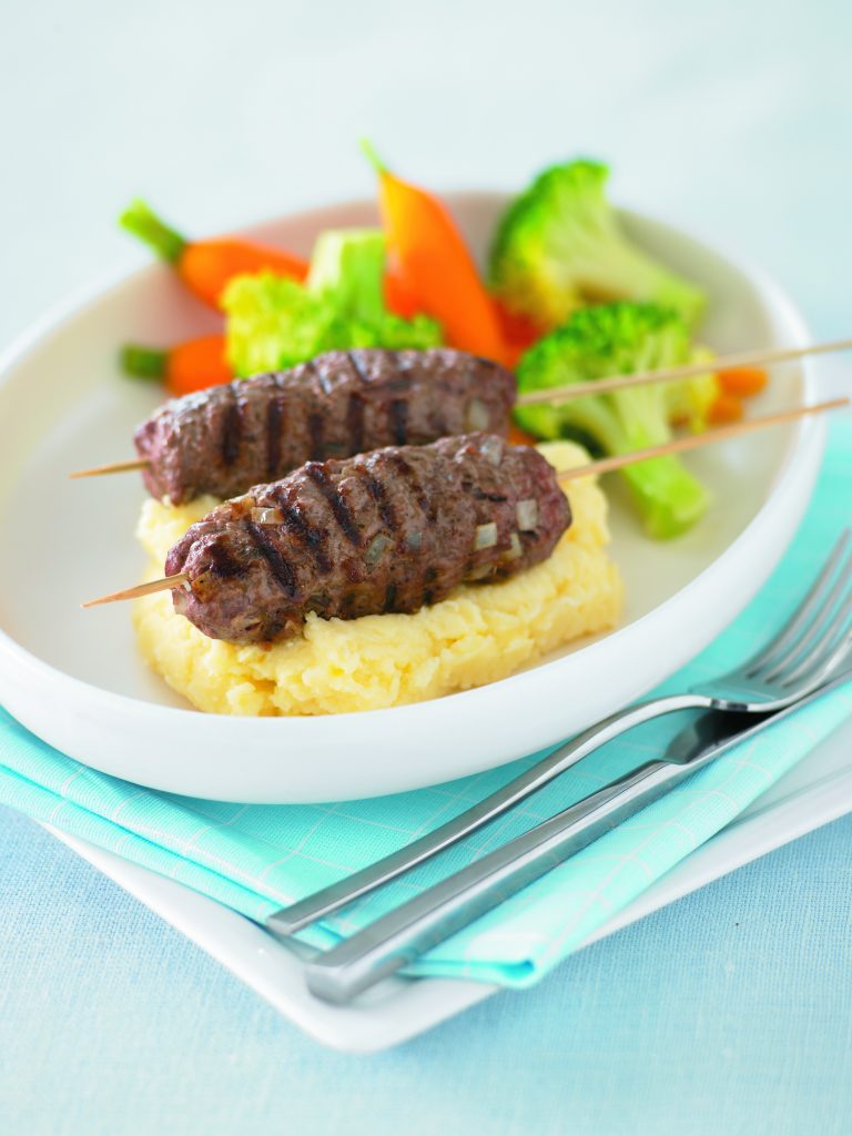 Spicy beef sticks with mashed potato
