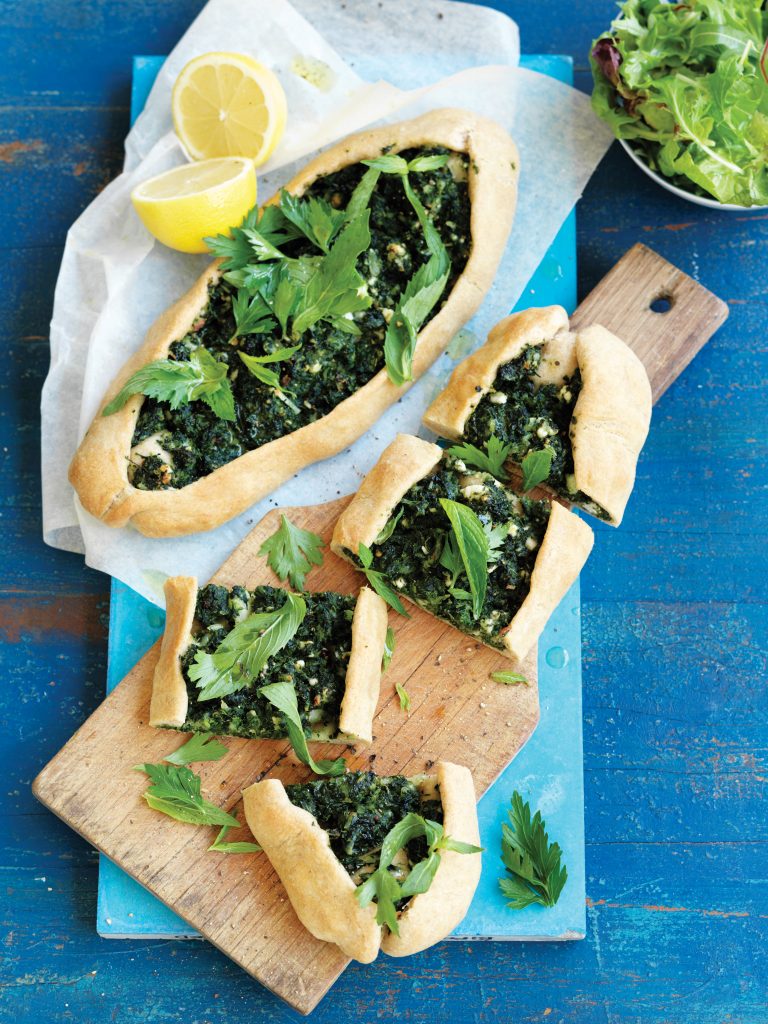 Spinach, feta and haloumi Turkish pide