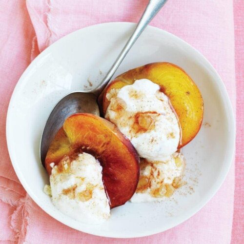 Sticky roasted peaches with ricotta cream