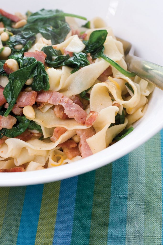 Tagliatelle with baby spinach and bacon