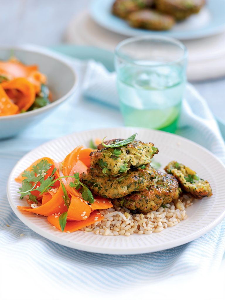 Thai prawn cakes with pickled carrot salad