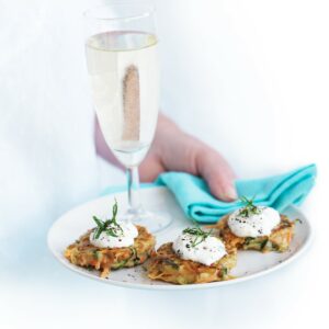 White bean, carrot and mint fritters with yoghurt dressing