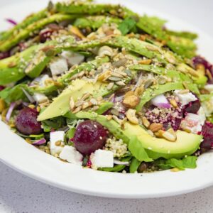 Beetroot, seeds and avocado quinoa salad