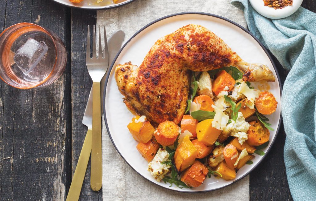 Paprika chicken with carrots and ricotta
