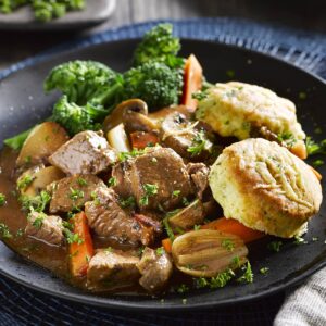 Beef and ale casserole with herby dumplings