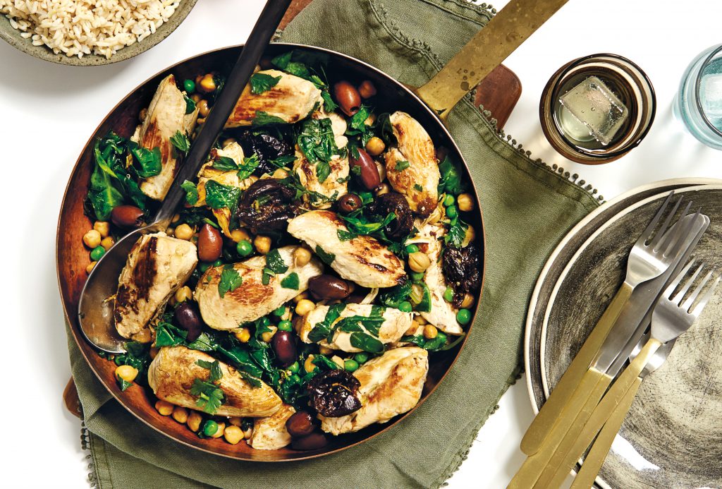 Chicken marbella with chickpeas and prunes