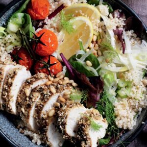 Dukkah-roasted chicken with fennel and quinoa salad