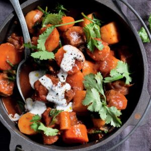 Harissa lamb stew with root vegetables