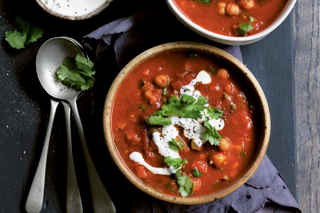 Indian curried vegetable and chickpea soup