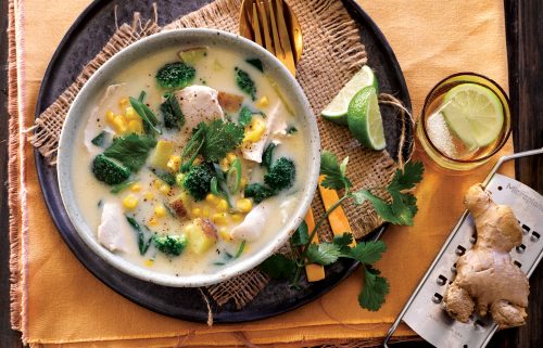 Quick chicken, corn and broccoli soup