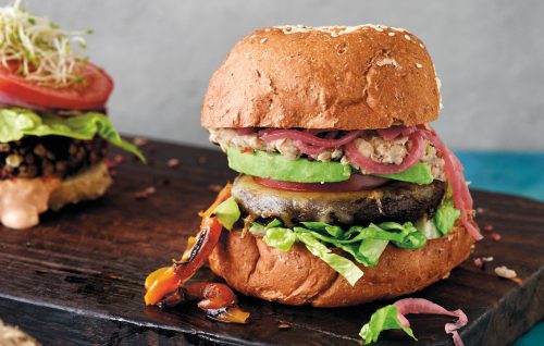 Mexi portobello burgers with pickled pink onions