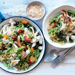 Broccoli and cauliflower ‘rice’ with summer veges