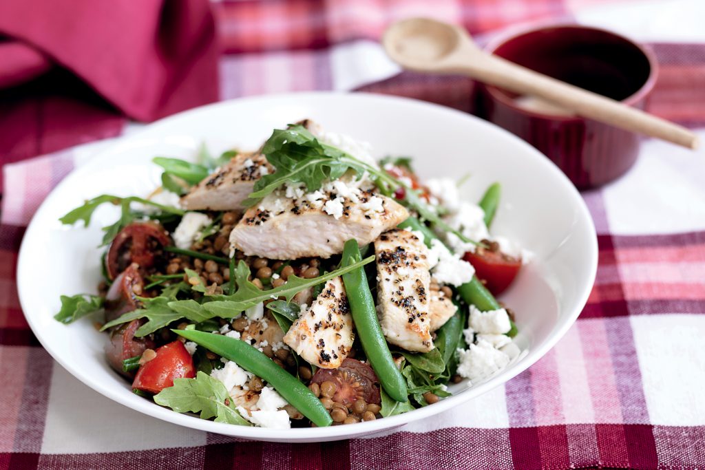 Chicken and lentil salad with honey mustard dressing