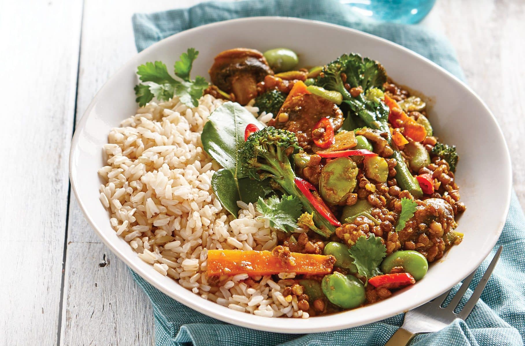 Vege and lentil curry with coconut rice - Healthy Food Guide