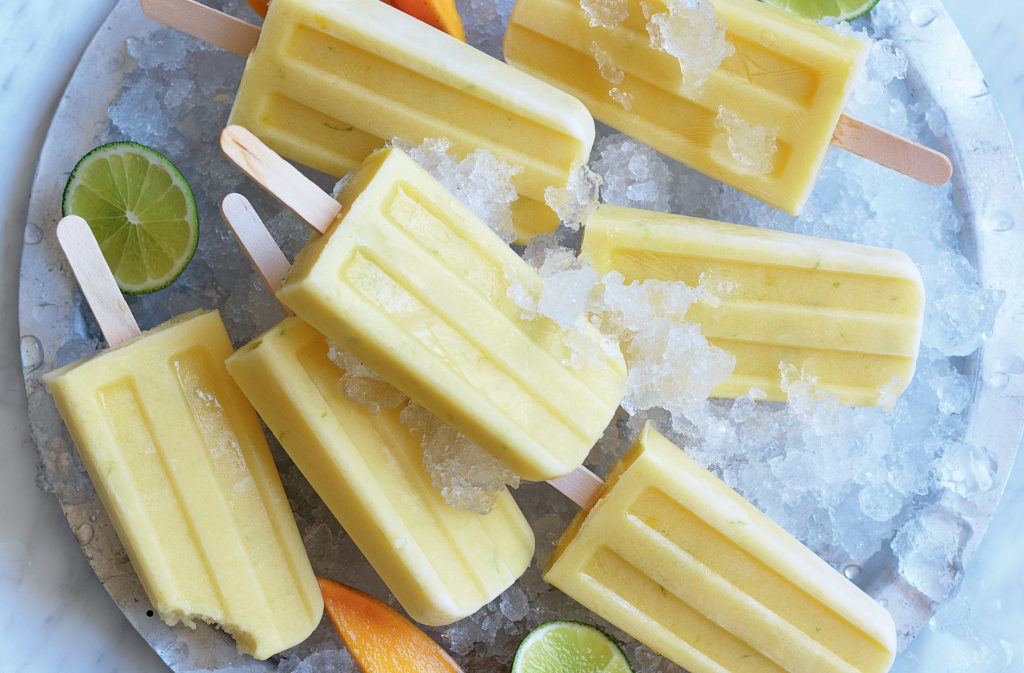 Mango, lime and coconut popsicles