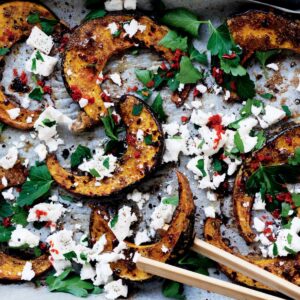 Spice roasted pumpkin with chilli and feta