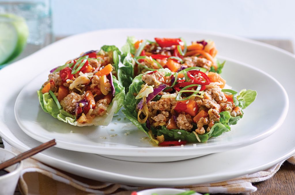Spicy ginger pork with crispy lettuce cups