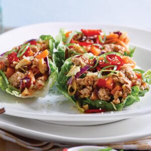 Spicy ginger pork with crispy lettuce cups