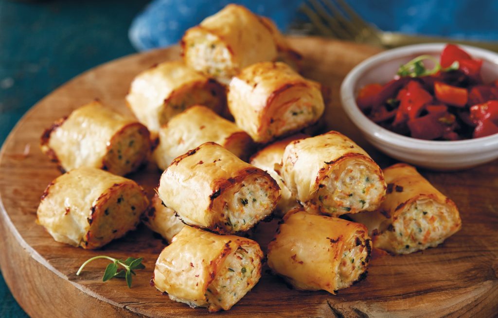 Chicken and thyme sausage rolls with fresh tomato sauce