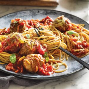 Spaghetti and meatballs in pomodoro sauce