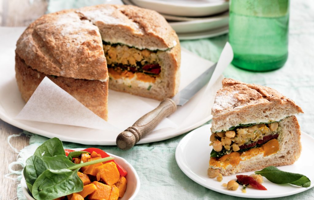 Pumpkin, herbed cream cheese and spinach cob loaf