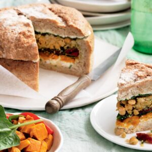 Pumpkin, herbed cream cheese and spinach cob loaf