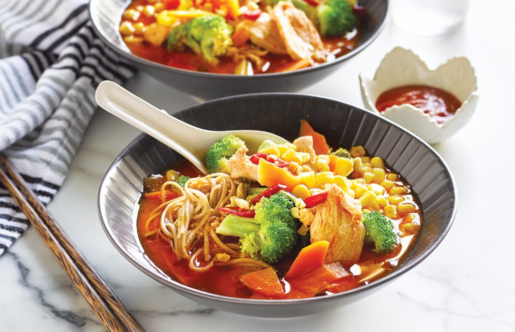 Chicken and vege tantan noodle soup