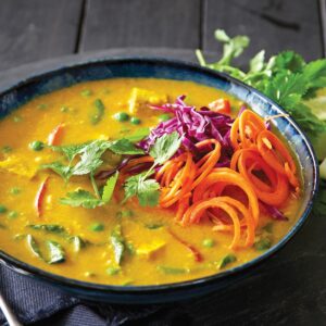 Coconut curry soup with carrot noodles