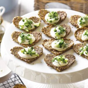 Linseed crackers with whipped feta and herbed cucumber