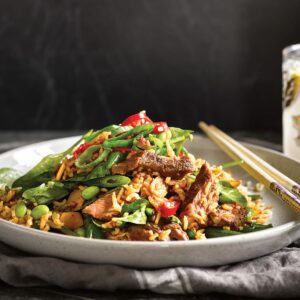 Soy ginger beef with kimchi fried rice