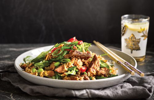Soy ginger beef with kimchi fried rice