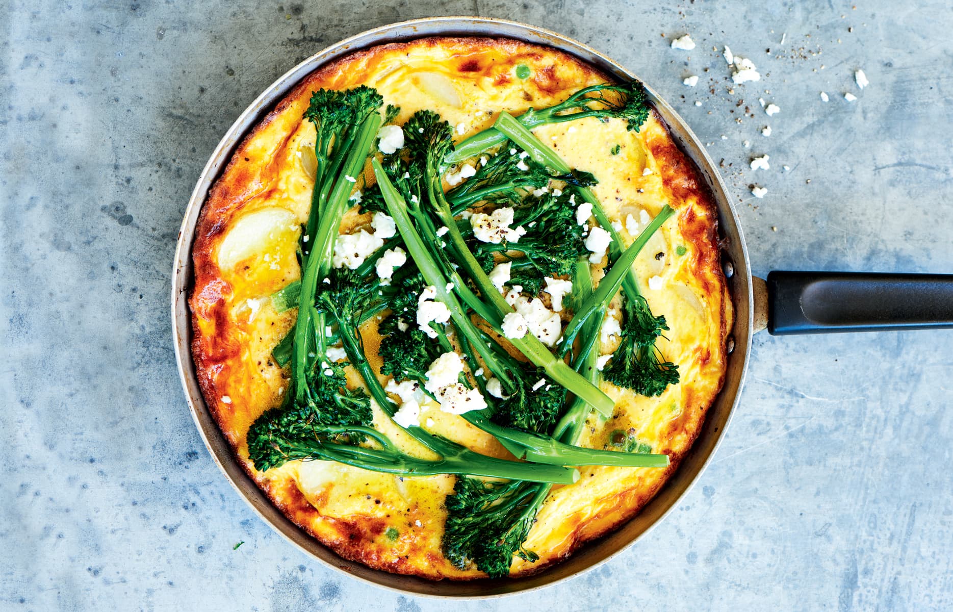 Broccolini, pea and potato frittata with goat’s cheese - Healthy Food Guide