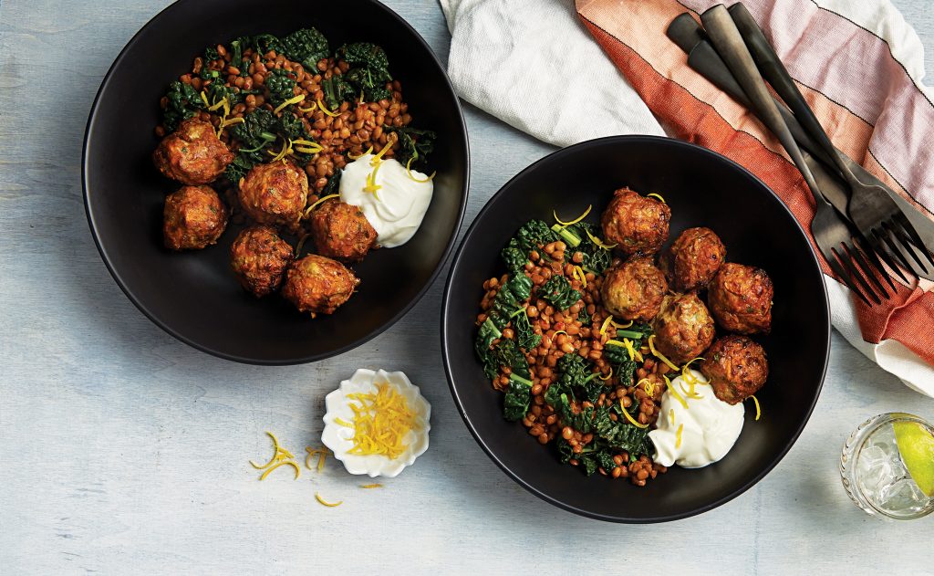 Lamb and vege meatballs with spiced lentils