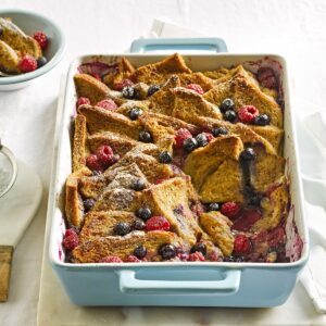 Mixed berries bread and butter pudding