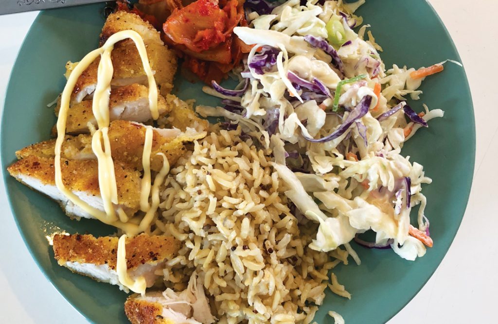 Katsu chicken with slaw and rice