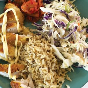 Katsu chicken with slaw and rice