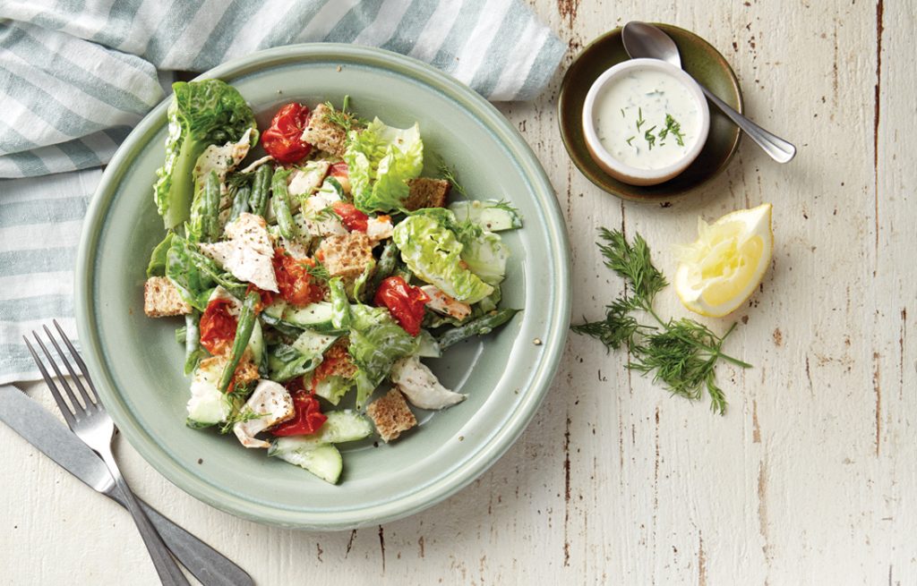 Chicken ranch salad with roast tomatoes