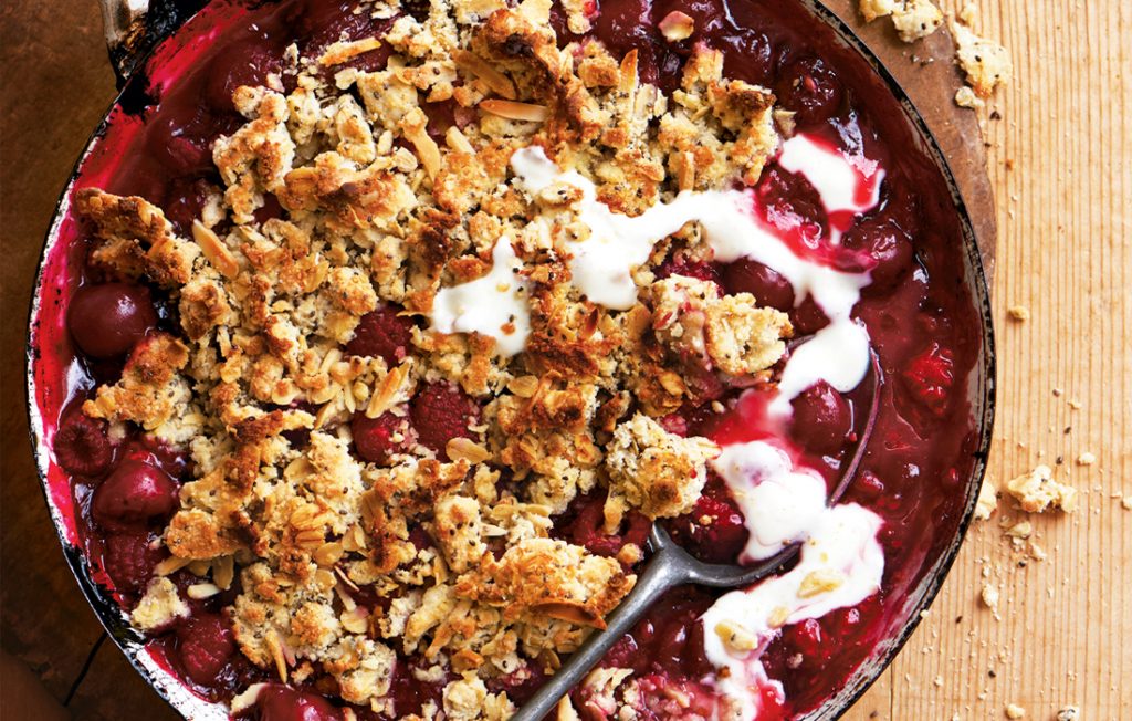 Cherry, chia and oat crumble