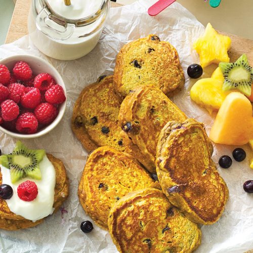 Pumpkin and blueberry pikelets