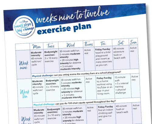 Kick-start exercise plan: Weeks nine to twelve