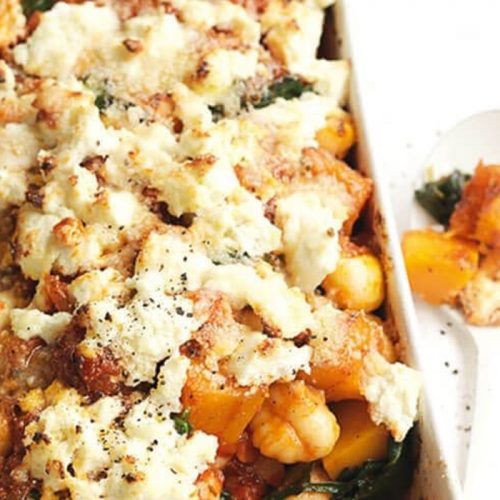 Baked gnocchi with squash and spinach