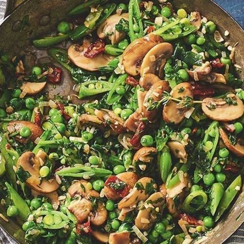 Herby mushrooms and greens
